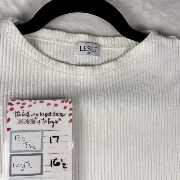 LESET Women's Ali Ribbed-knit Cropped Top In Ivory size XS Soft Stretch Luxe Top - Picture 6 of 9